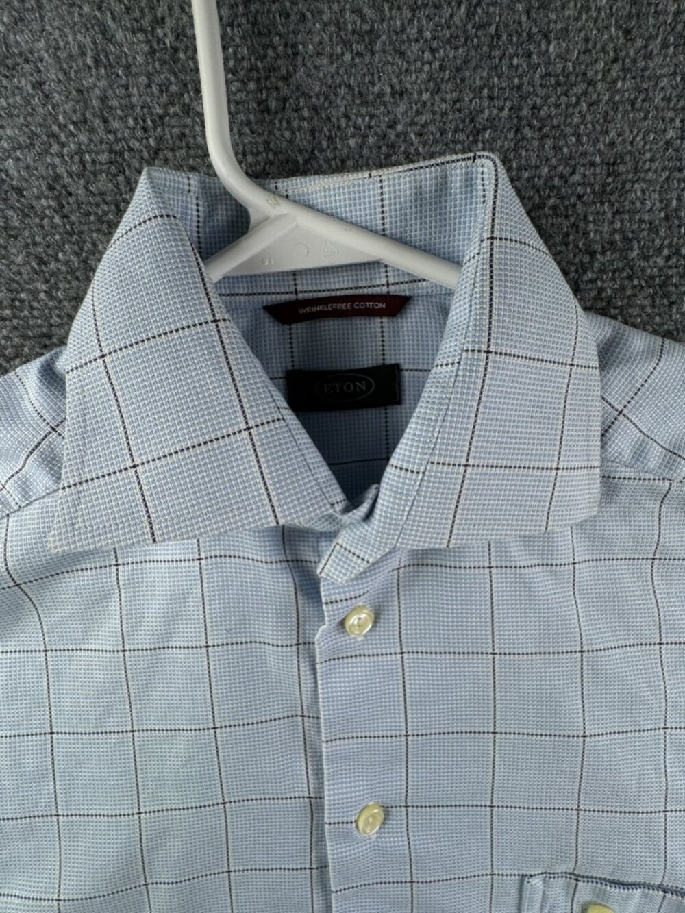 Eton Button Up Shirt Long Sleeve Men Wrinkle Free Cotton Blue Check Size 15 ** - Picture 7 of 16